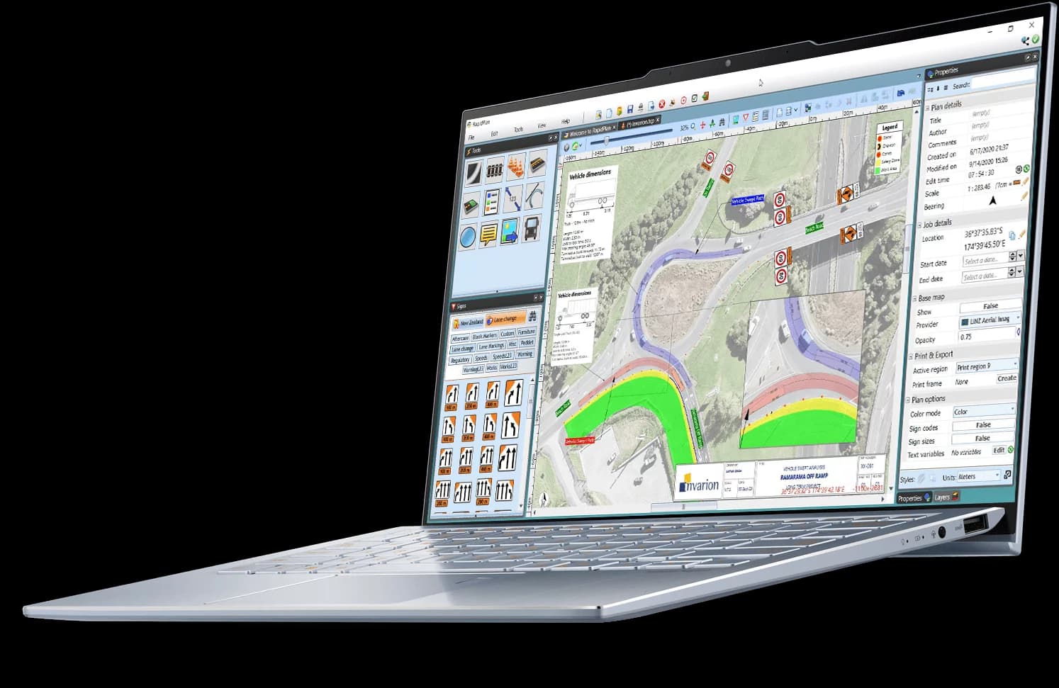 Image demonstrating a Swept Path Analysis's feature